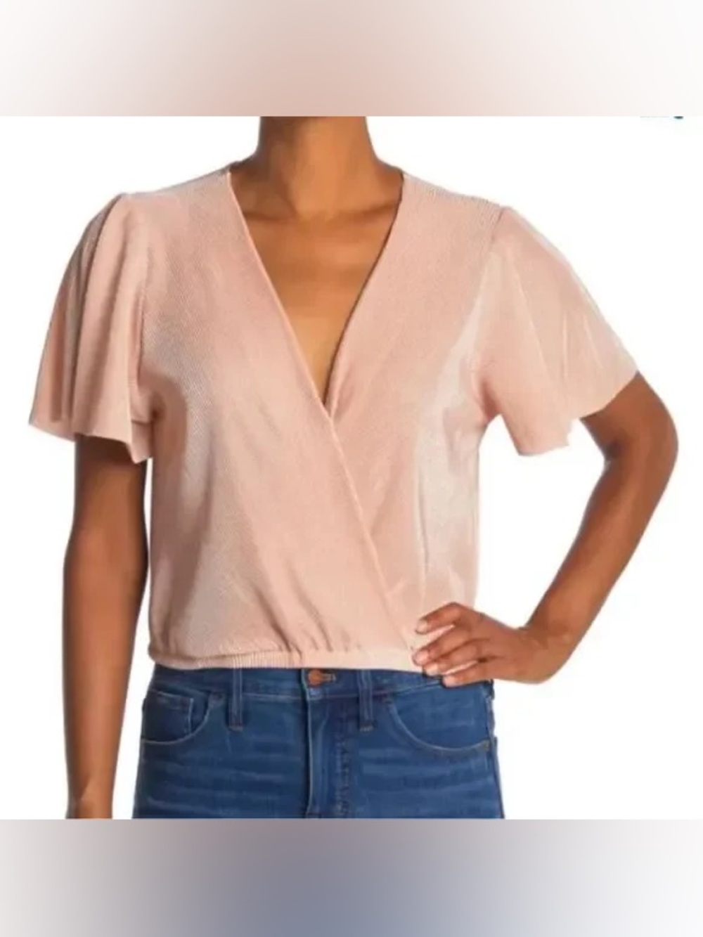 ASTR - Blush Peach Pink Lightweight Short Sleeve Boho Pleated Blouse Size XS